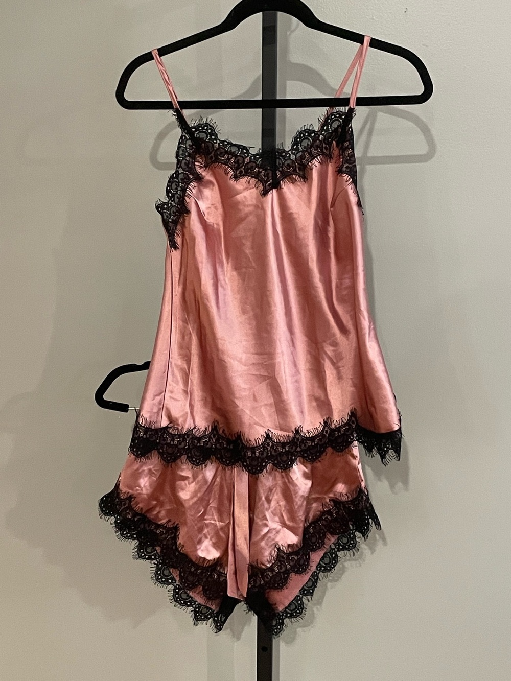Black and Pink Lace Shorts and Tank Sleep Set Size Small